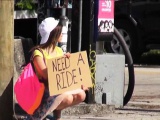 Hitchhiker teen London Smith enjoys her first public sex